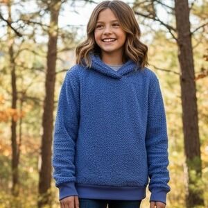 Athleta Girl XL $70 Periwinkle Blue Sherpa Fleece Hoodie So Snug 2.0 Pullover‎